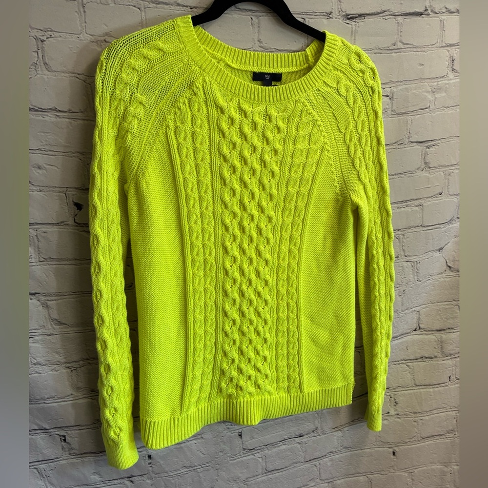 5/$20 Gap Women’s Bright Neon Yellow Cotton Blend Cable Knit Sweater Prep Sz S